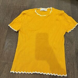 Zara Mustard Ribbed Top with White Edging